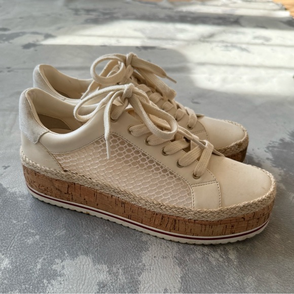 JLO ivory white sneakers mesh net cork flatform platform sz 7 - Picture 2 of 6